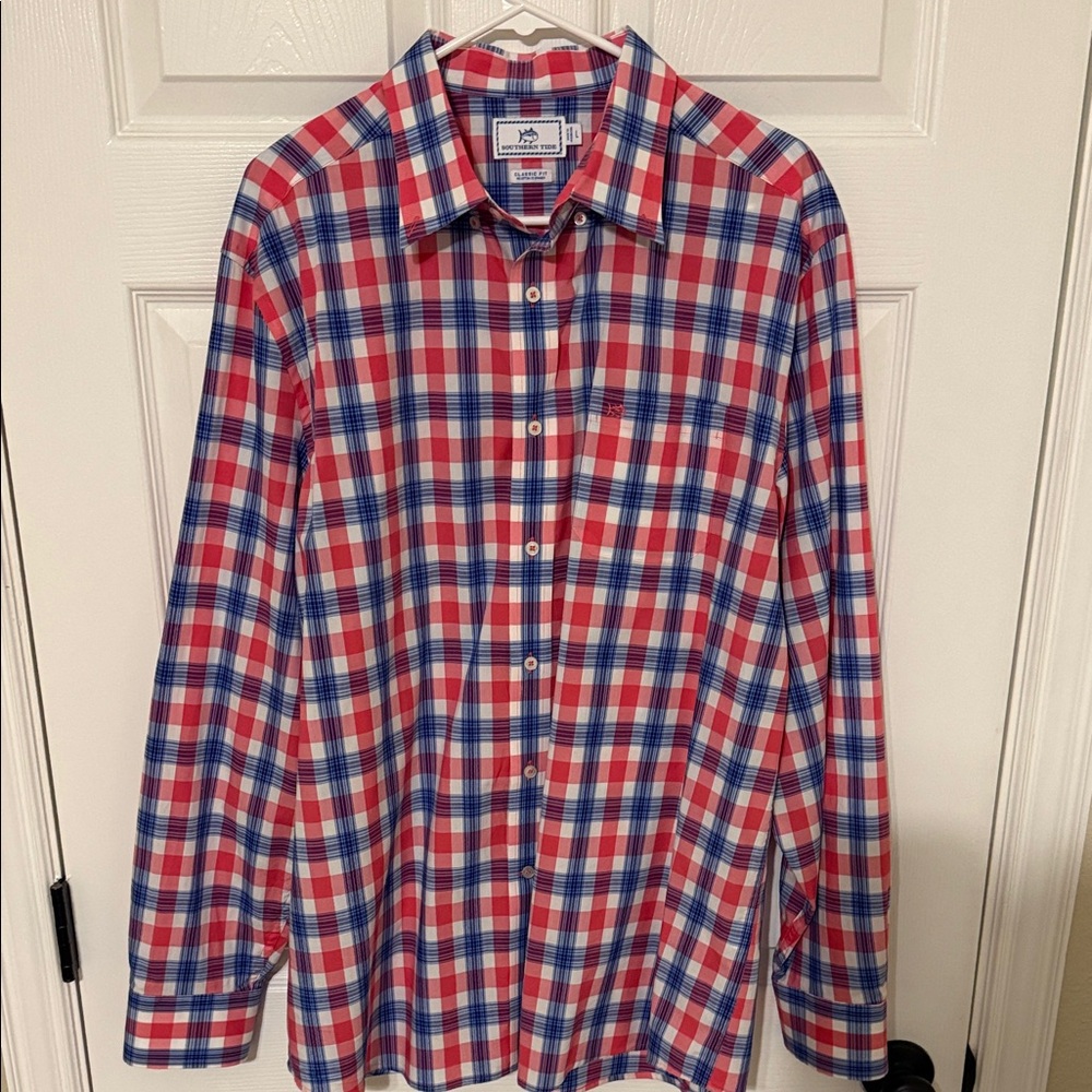 Southern Tide Red and Blue Plaid Shirt